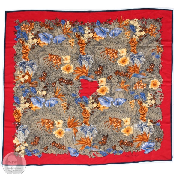 Versace Scarf Shawl Red Silk Bold Abstract Floral Print Large 35in Vintage 1990s - Picture 4 of 14